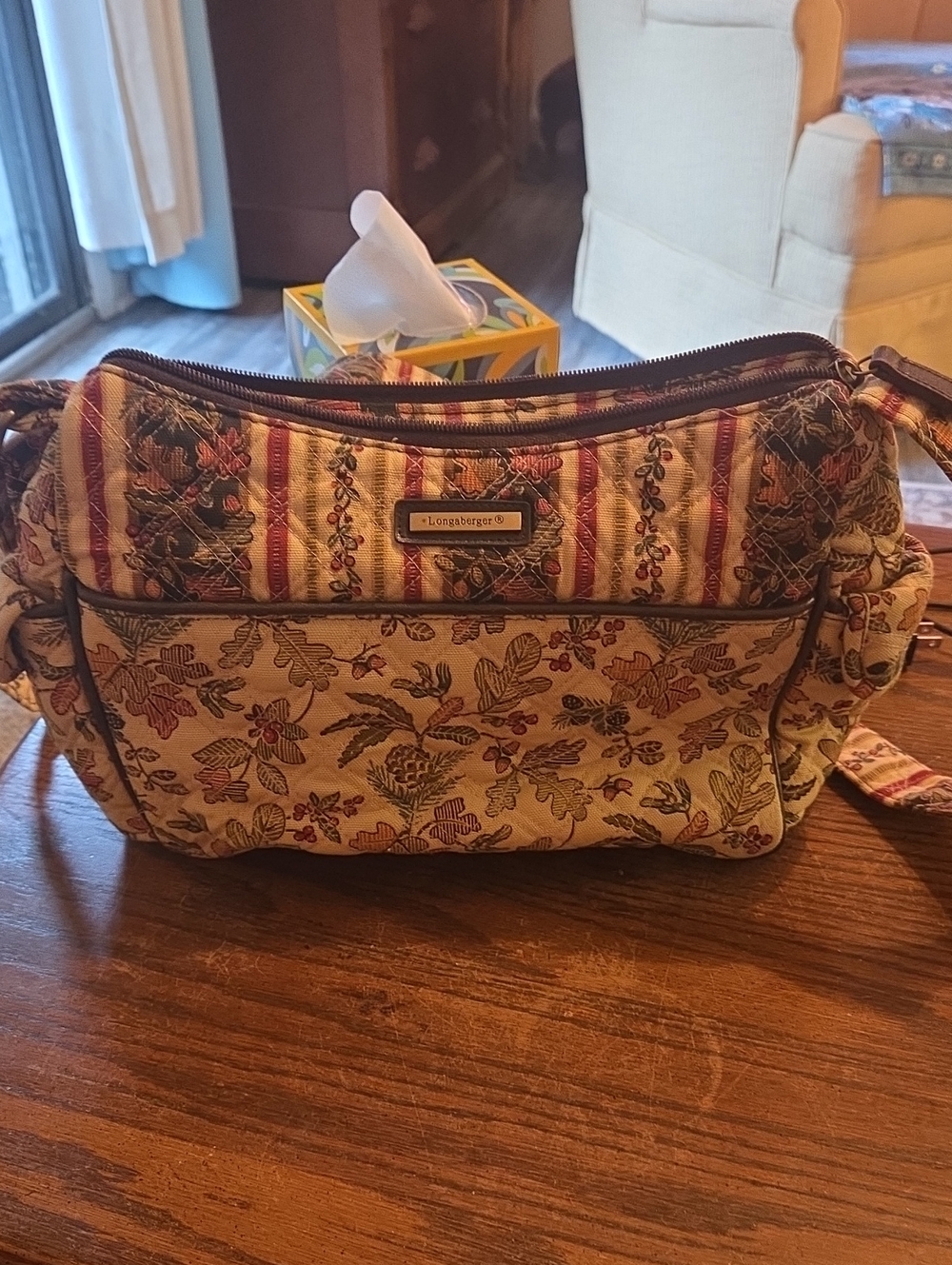 Longaberger Floral Tapestry Crossbody Bag - Beige Brown Multi